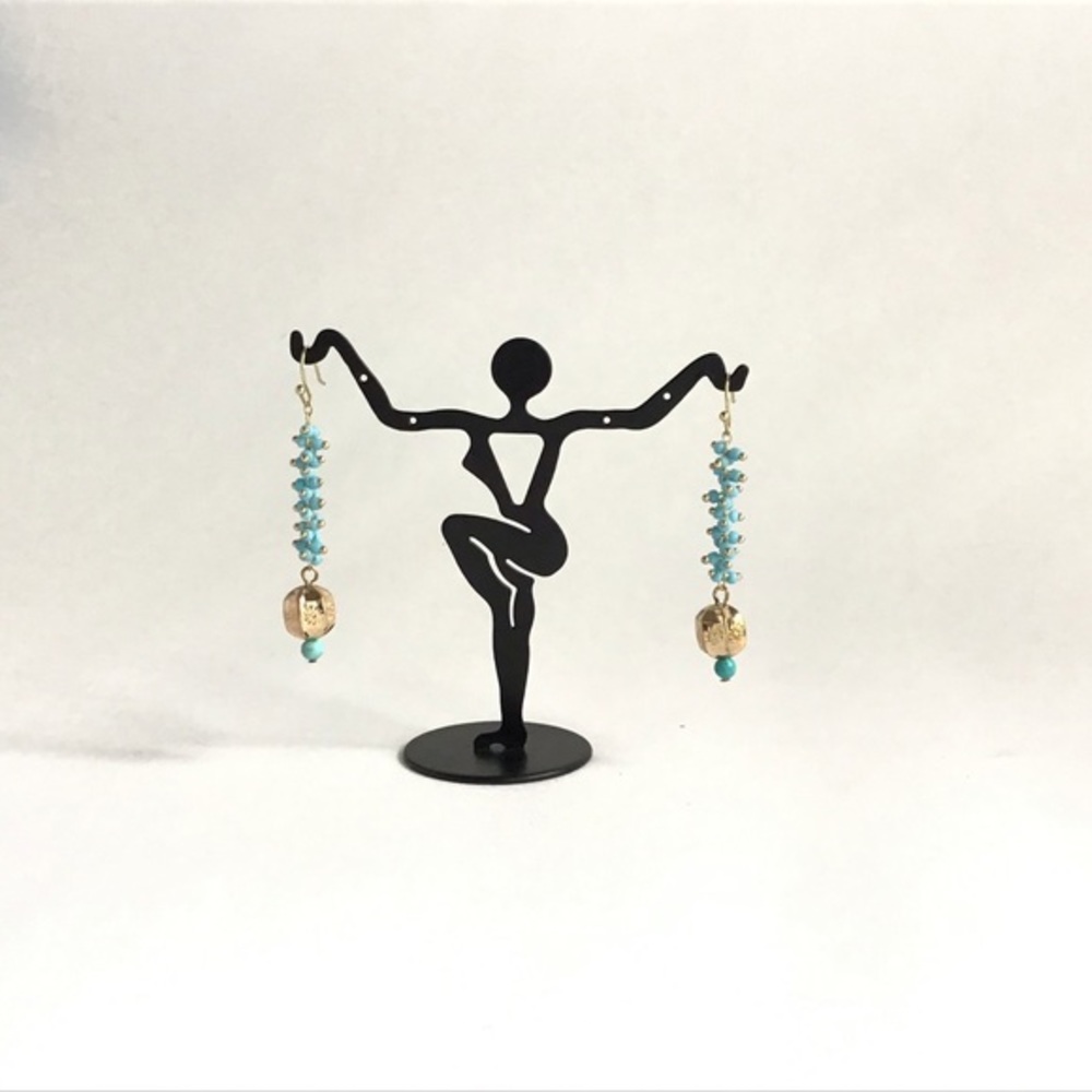 Turquoise & Gold Beaded Drop Earrings - Picture 3 of 3
